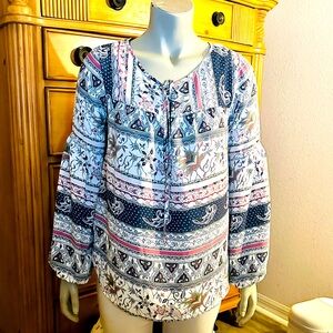Loft Bohemian Print Peasant Sleeves Women's Top Small